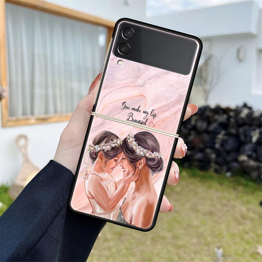 

Противоударный чехол для Samsung Galaxy Z Flip 4 3 5G Funda ZFlip4 черный жесткий ZFlip3 zflip4 Fundas Cover Marble Мать Сын Папа Samsung Z Flip 5G