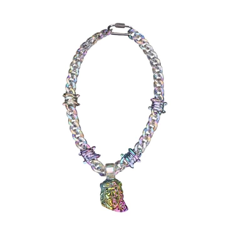 Hiphop Resin Pendant Necklace Fashion Neck Jewelry Statement Spikes Chain Jewelry Suitable for Men and Women Present 1