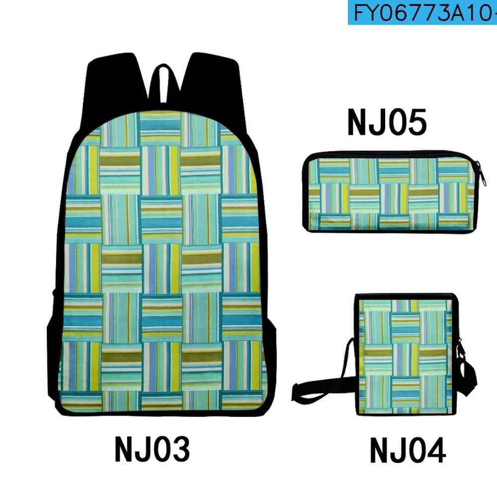 Trendy Geometric pattern stripes 3D Print 3pcs/Set pupil School Bags Laptop Daypack Backpack Inclined shoulder bag Pencil Case