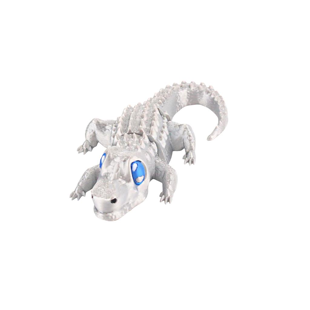 3D Printed Silver Wagging Tail Crocodile, Joints Movable, Novel Multi-Color Printing Technology Gift Small Toy