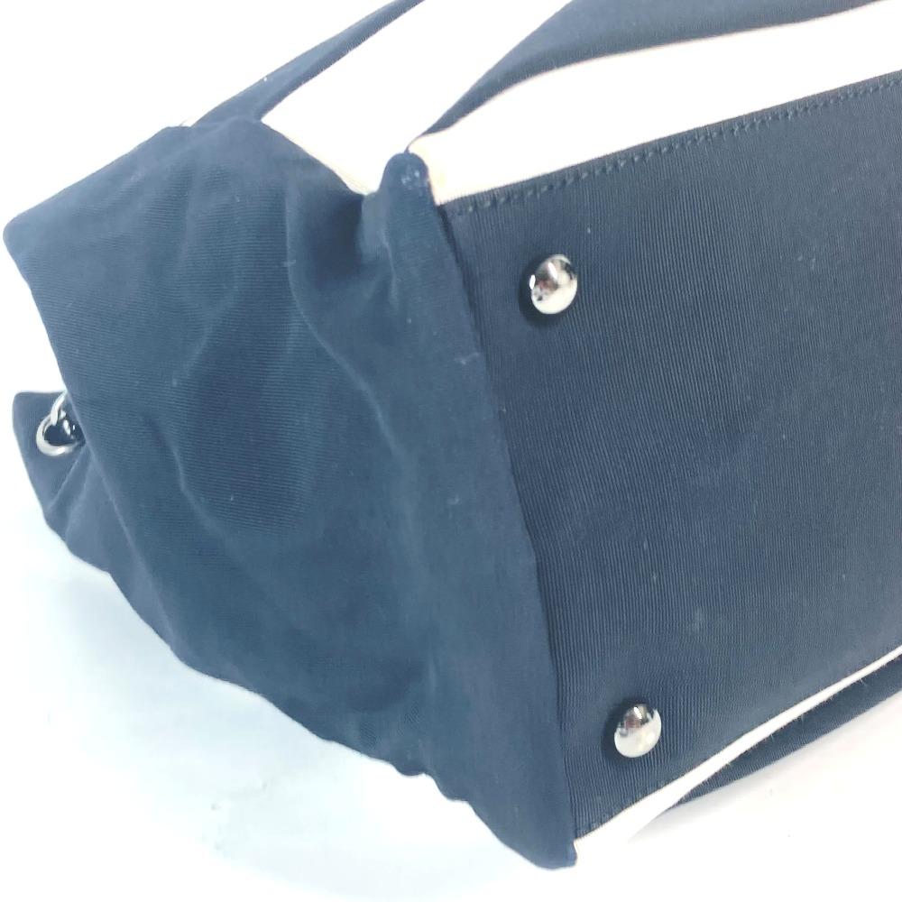 CHANEL 2.55 metal fittings Double Chain Shoulder Bag Nylon canvas Black/White
