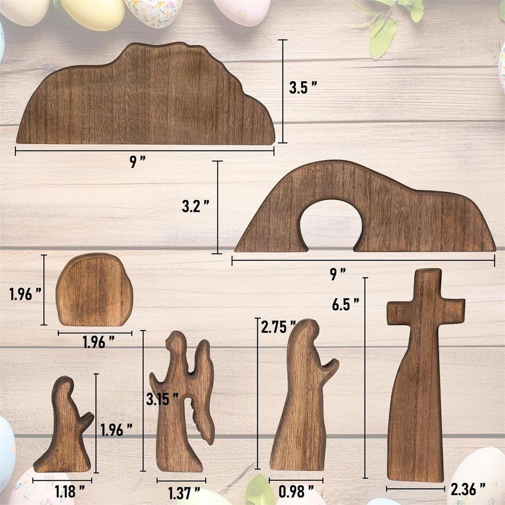 Wooden Easter Tomb Scene Jesus Nativity Scene Wooden Cross Empty Tomb Statue Set Easy Assemble Easter Decor