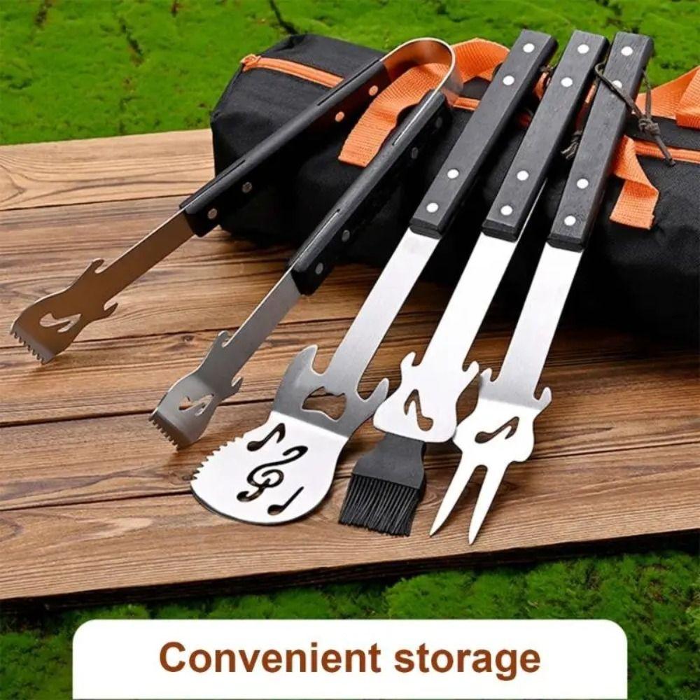 Easy Draining Grilling Tool Set Stainless Steel Barbecue Cutlery Kit Outdoor Camping