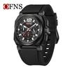 OFNS Men's Classic Square Chronograph Watch: Multifunctional Sports Fashion with Single Calendar, Six-Needle Quartz Movement.