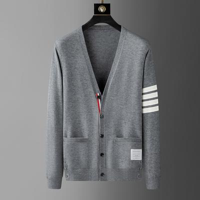 V-neck Knitted Cardigan Women's Spring and Autumn Korean Casual Couple Sweater Coat