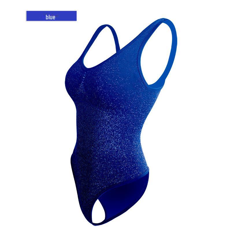 Shimmer Seamless European & American Cross-Border Yoga Suit - Shiny Silver Silk