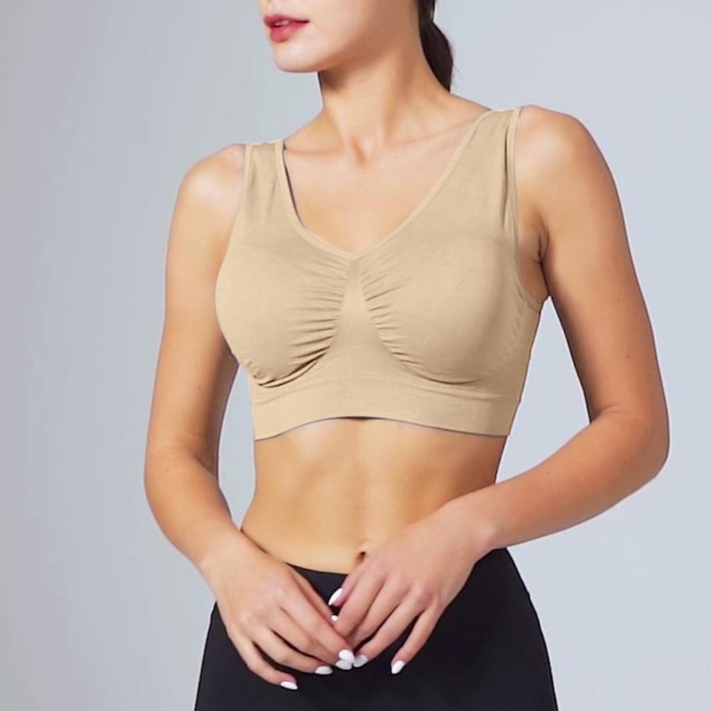 Wireless Padded Bra for Women Seamless Comfort Stretch Fabric Soft Support Vest Style Bra with Removable Pads No Underwire