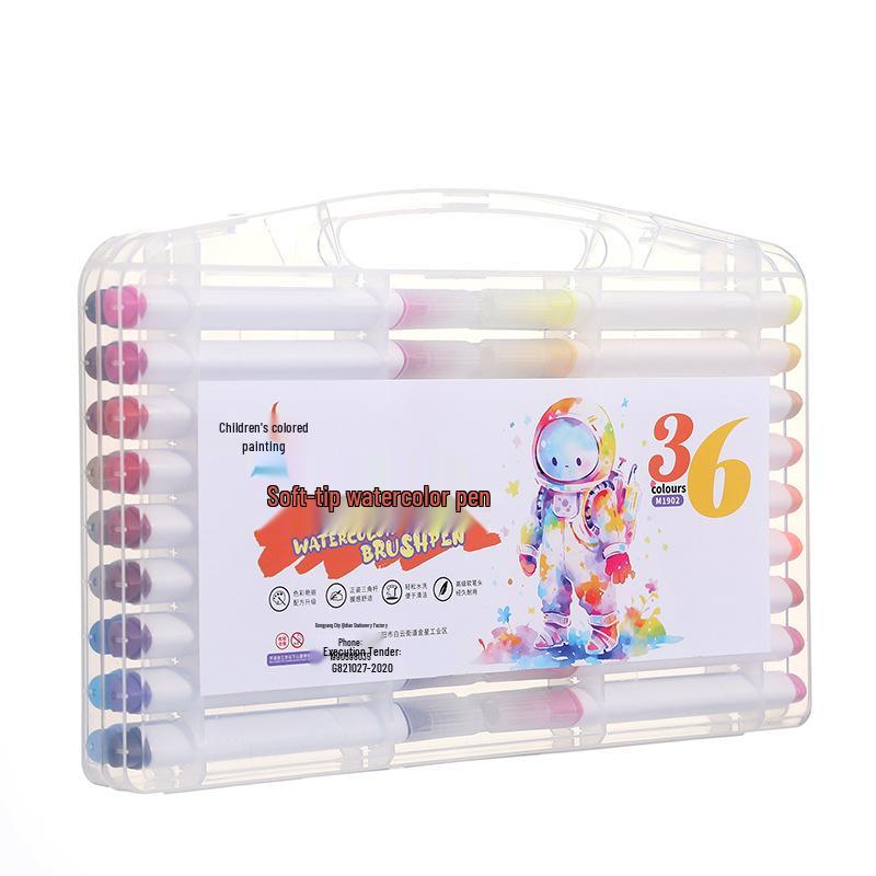 Washable Children's Triangle Grip Watercolor Pens Set - Large Capacity Soft Tip Brushes for Painting