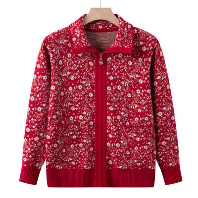 Middle-aged Mother Wears New Fashionable Cardigan Sweater Middle-aged and Elderly Women's Sweater Jacket Grandma Wears Autumn Top