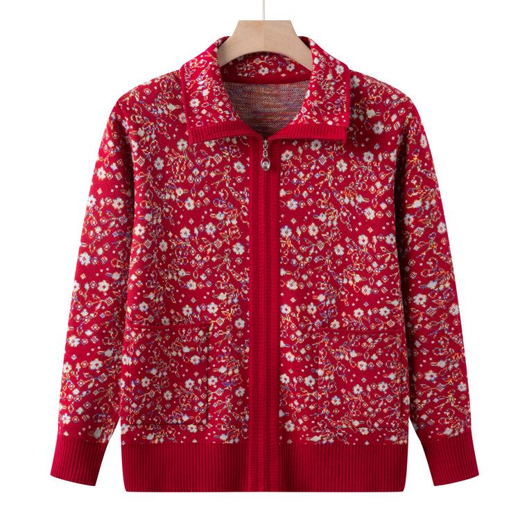 Middle-aged Mother Wears New Fashionable Cardigan Sweater Middle-aged and Elderly Women's Sweater Jacket Grandma Wears Autumn Top