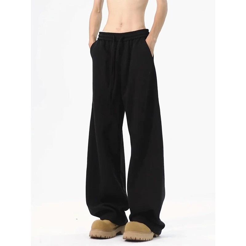Black Machete Men's Wide-Leg Sweatpants – Autumn/Winter Drape Style, CleanFit Casual Trousers