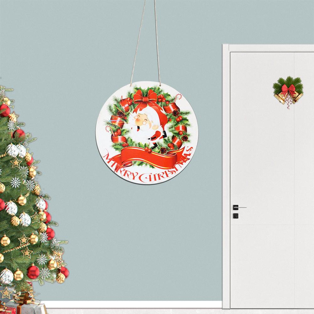 Christmas Wooden Welcome Sign: Round Hanging Door Plate and Wall Decoration for Festive Atmosphere