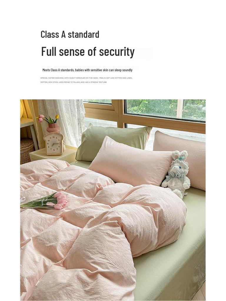 Minimalist 2025 Style Pure Cotton Bedding Set: Includes Duvet Cover, Fitted Sheet, and Pillowcases for Winter.