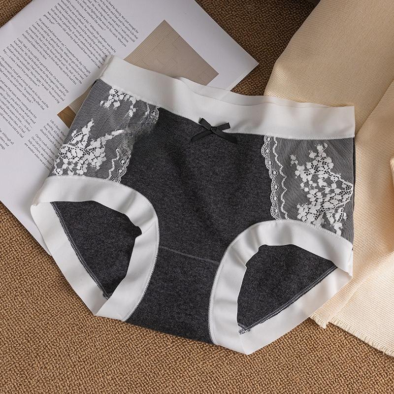 Женские весенне-осенние кружевные жаккардовые цветные бесшовные удобные дышащие антибактериальные трусы-слипы средней посадки L