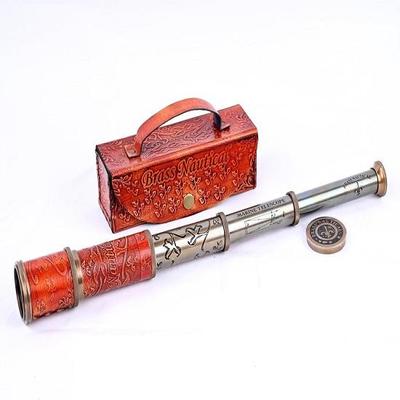 12x Telescope, Functional Handcrafted Pirate Spyglass with Imprinted Leather Case, Travelers Adventure Collectible 43.18 Cm