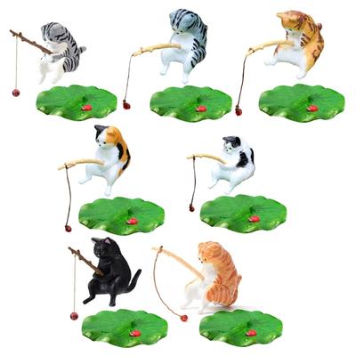 Funny Fishing Kitten for Aquarium Glass WallDecoration Landscaping Cute Kitten FishTank Cartoon Decors Statue Resin
