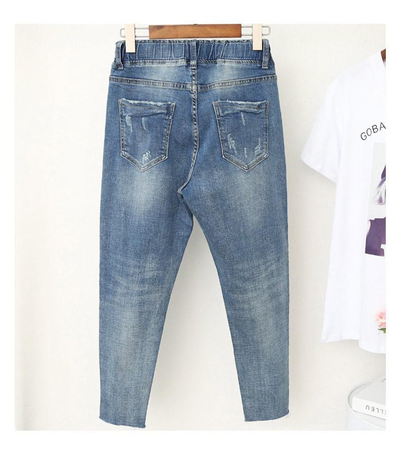 Plus Size Jeans Female Elastic Pants Nine-minute Pants Thin High Waist Pants Plus New Jeans with Carrots Comfort Waist Pants