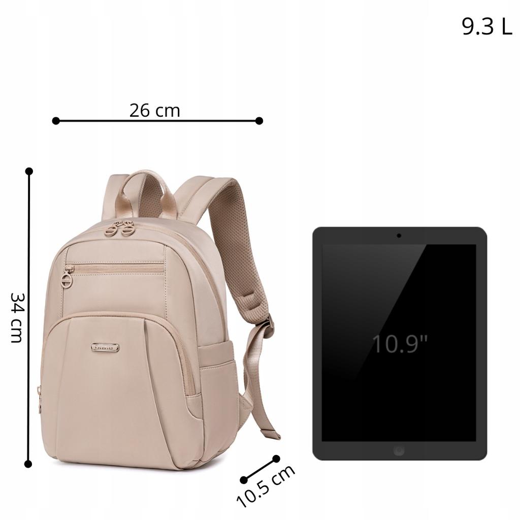 Beżowy plecak miejski damski, na ipada 10,9", wodoodporny, 9,3 l. na studia i co dzień. chantria cb770khaki.
