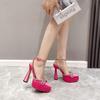 Black Rhinestone High-Heeled Sandals with Waterproof Platform and Butterfly Wide Fit