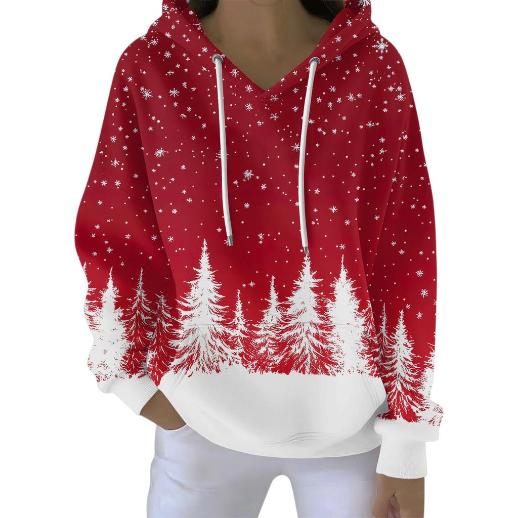 Women's Fashion Casual Hooded Loose Printed Long Sleeve Sweatshirt