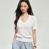 % Cotton and Linen Knitted Sweater V-neck Women's Summer New Korean Simple Loose Versatile Thin Short-sleeved Top