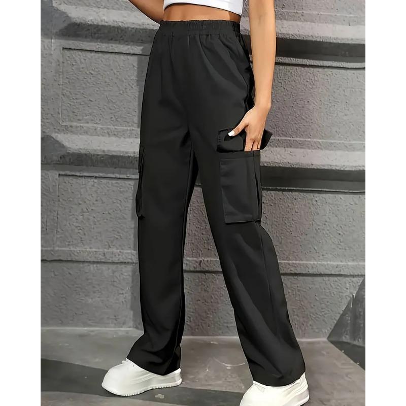 Elastic Waist Fashionable Workwear Pants High Waist Wide Leg Pants Loose Solid Color Casual Sports Pants WOMEN'S Sportswear