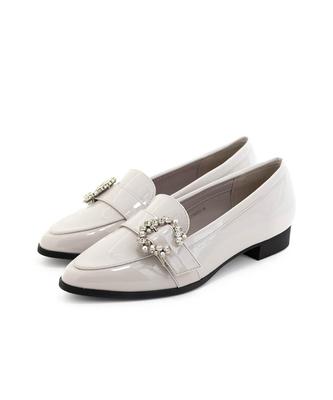 Randa Women's PH35125 Beaded Buckle Loafers, Suitable for Rain or Shine, Gray, Size 22.5cm