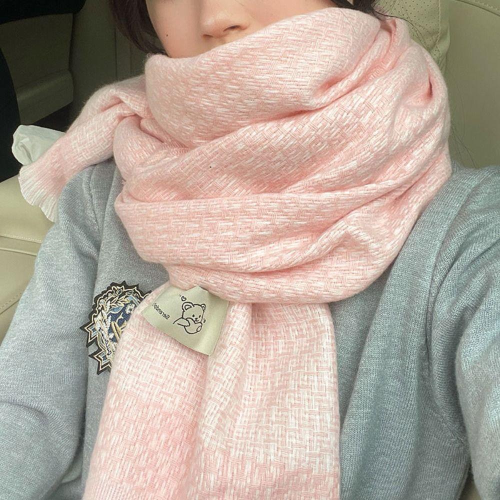 Solid Color Wool Tassel Scarves Soft Warm Bear Shawl Elegant Winter Cashmere Scarf  Student