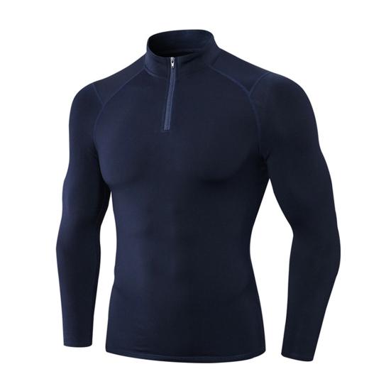 Autumn Winter Men Thermal Top Plush Lining Zipper Stand-up Collar Long Sleeve Shirt Slim Fit Stretch Casual Solid Color Cold Weather Warm Base