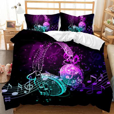 Headphones Duvet Cover Set Rock Music Melody Note Comforter Cover Pink Headset Polyester Bedding Set For Kid Boy Girl King Size