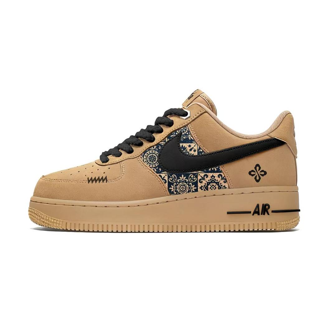 Nike Air Force 1 Clay Brown Jacquard Pattern Cow Leather Abrasion Resistant Lightweight Low Top Skateboard Shoes Unisex CJ9179-200(Team675-S-BOX)
