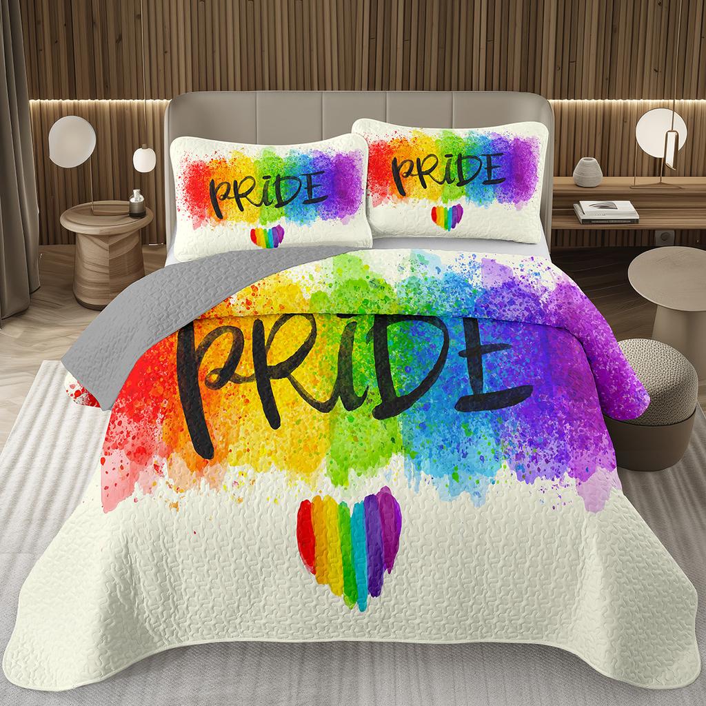 Rainbow Bedspread Queen/Full People Celebrating International Day for LGBT Community Quilt Set Colorful Rainbow Striped Coverlet