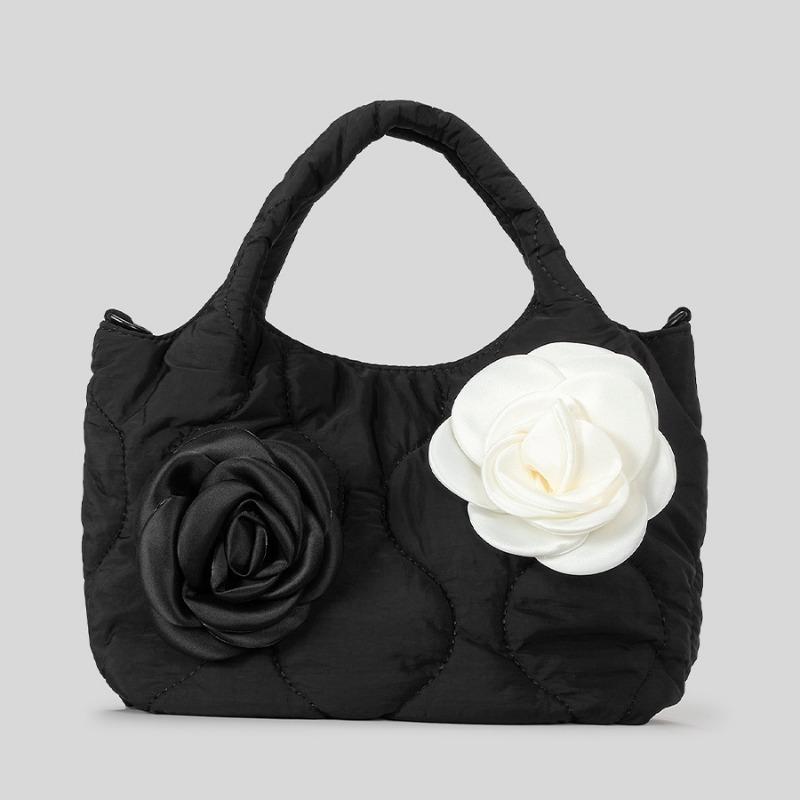 

Винтажная сумка-тоут стеганая ромбами с цветами, одноплечная, кроссбоди, ручная чёрный