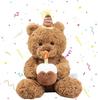 Gelukkige Verjaardag Teddybeer Pluche Speelgoed 30cm met Taart & Hoed, Knuffelbaar Knuffeldier voor Kinderen Volwassenen Kerst Verjaardagsfeest Cadeau