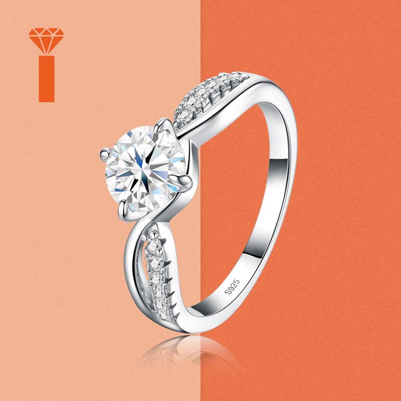 Spot Inventory Available 1ct Round Cut Moissanite Solitaire Engagement Ring Twist Split Pave Shank S925 Silver Elegant Rings