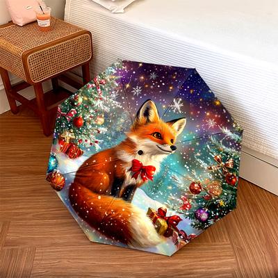 1 PC Automatic Folding Umbrella - Christmas Fox In Snowy Forest Pattern, Portable & Foldable Design with 8 Ribs, Christmas Birthday Gifts