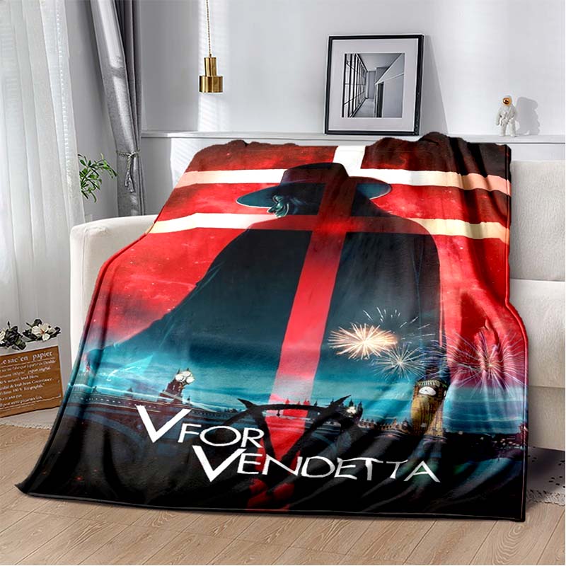 V For Vendetta Mask Red Rose Bloody V Print Soft Flannel Throw Blanket Warm Sofa Couch Bed Home Decor Cover For Comic Fans