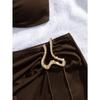 Women's Brown Ribbed Metal Detail Bikini Three-Piece Swimsuit with Skirt Cover-Up