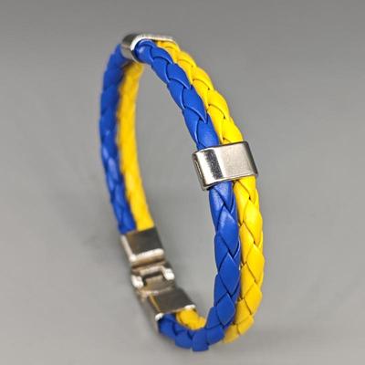 PU Leather Multi-layer Bracelet with Blue & Yellow Color Block and Ukrainian Flag Buckle