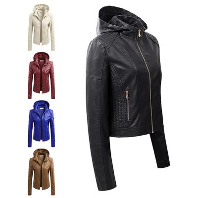 Europäische und amerikanische Damen-Kapuzenjacke, Damen-Pu-Lederkleidung