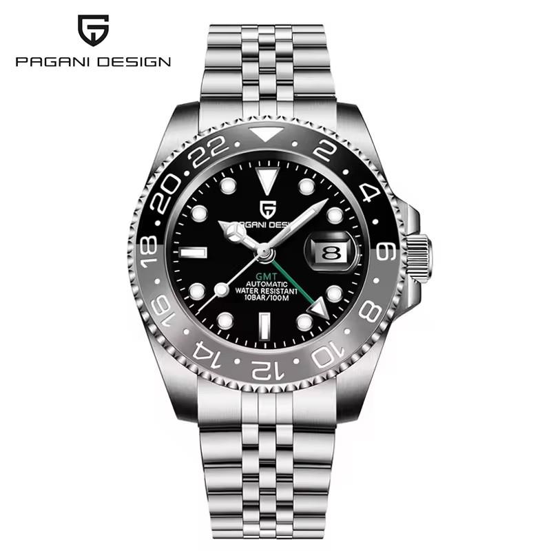 PAGANI DESIGN New Purple Dial GMT Men Mechanical Watch Sapphire Glass Stainless Steel Waterproof Automatic Watches for men