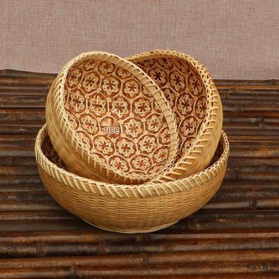Panier de rangement tissé à la main en bambou - Style rond rustique pour la maison et la cuisine