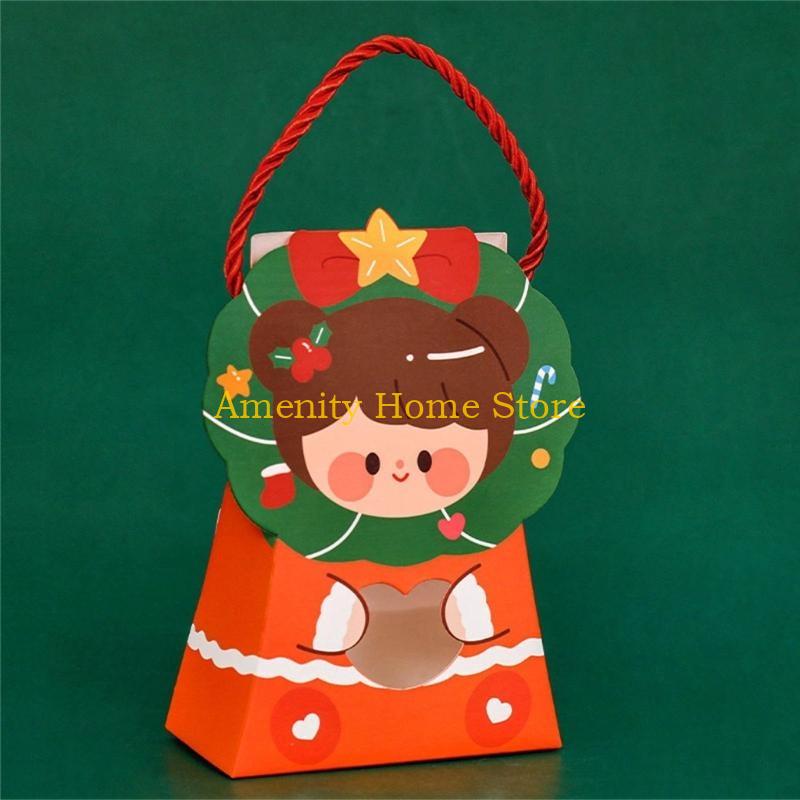 F26C 10pcs Christmas Treat Boxes with Handle Paper Candy Gift Box with Window