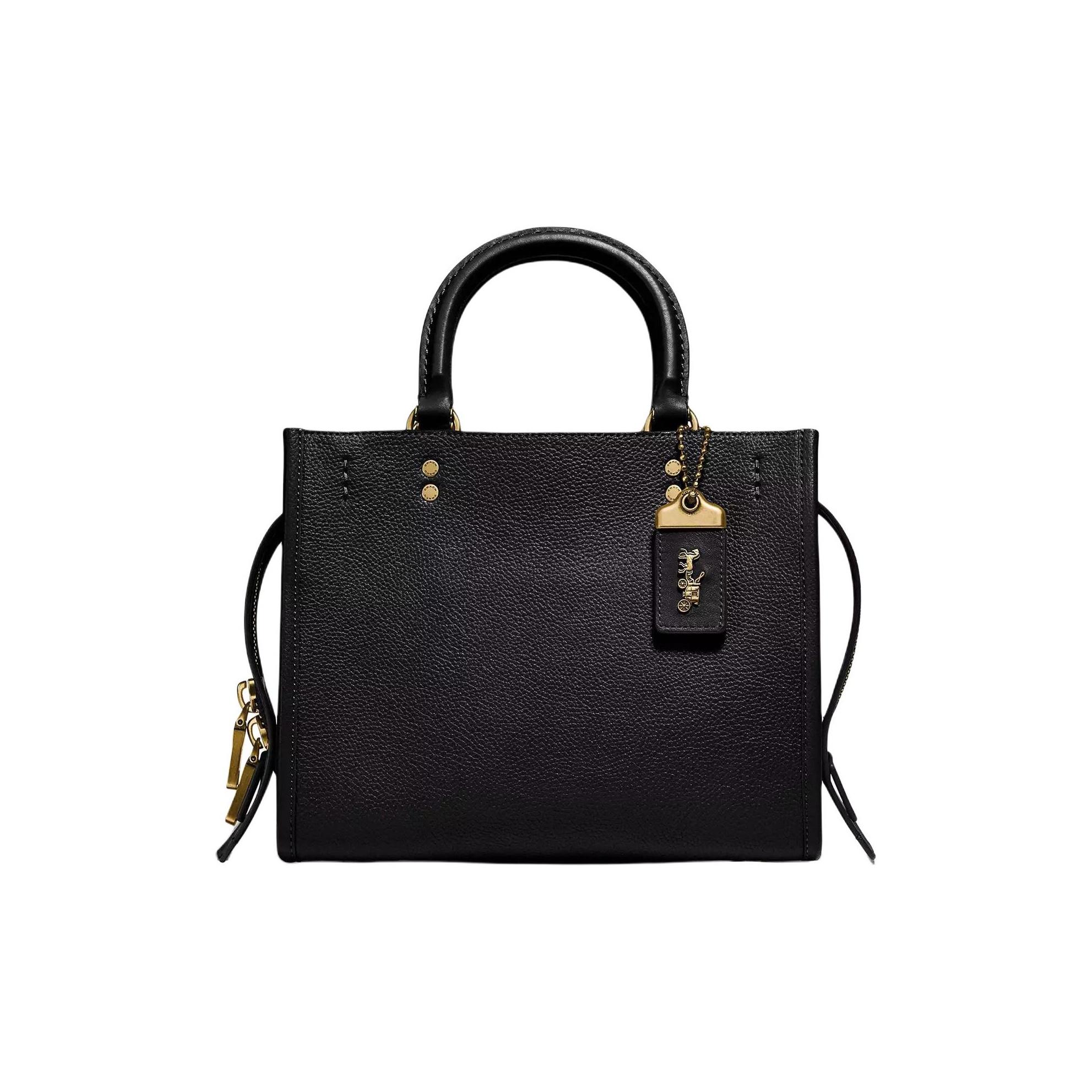 Coach Women's Black Rogue Top Handle Tote Crossbody Bag Leather Medium Bags Brass C3877-B4bk