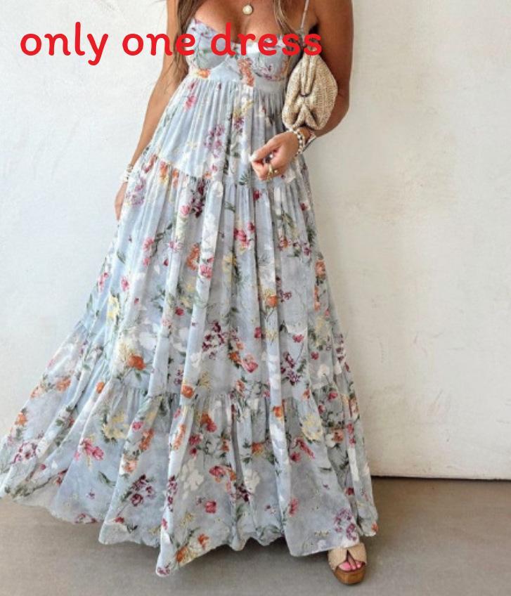 Polyester Floral Print Sleeveless Backless Dress For Summer Elegant Womens Fashion