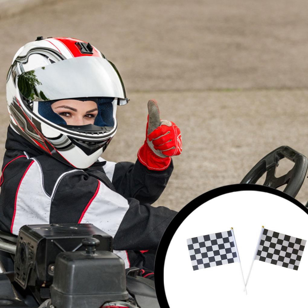 10 Pieces Checkered Flag Racing Printed Black White Handheld Waving Banners Decorations Event Motorcycle Game Party