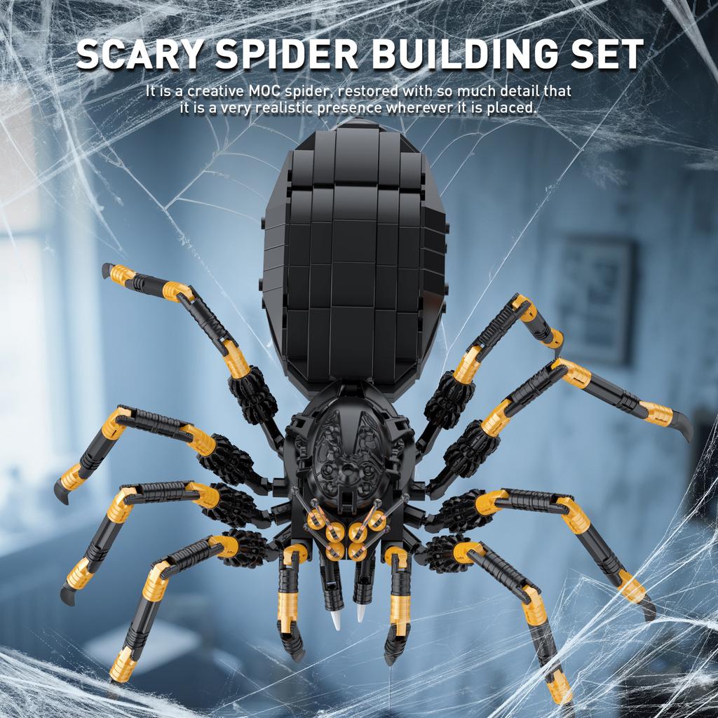 Creative Wild Animals Spider Building Blocks Set Micro Blocks Assembly Black Spider Model Kit  Horror Halloween Toys For Kids