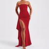 Strapless Backless High Split Maxi Dress For Women Black Off-shoulder Sleeveless Bodycon Club Party Long Dress Clothes