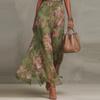 European and American Women's Bodycon Mesh Print, Irregular Slit Pleated Sexy Slip Dress, Long Dress