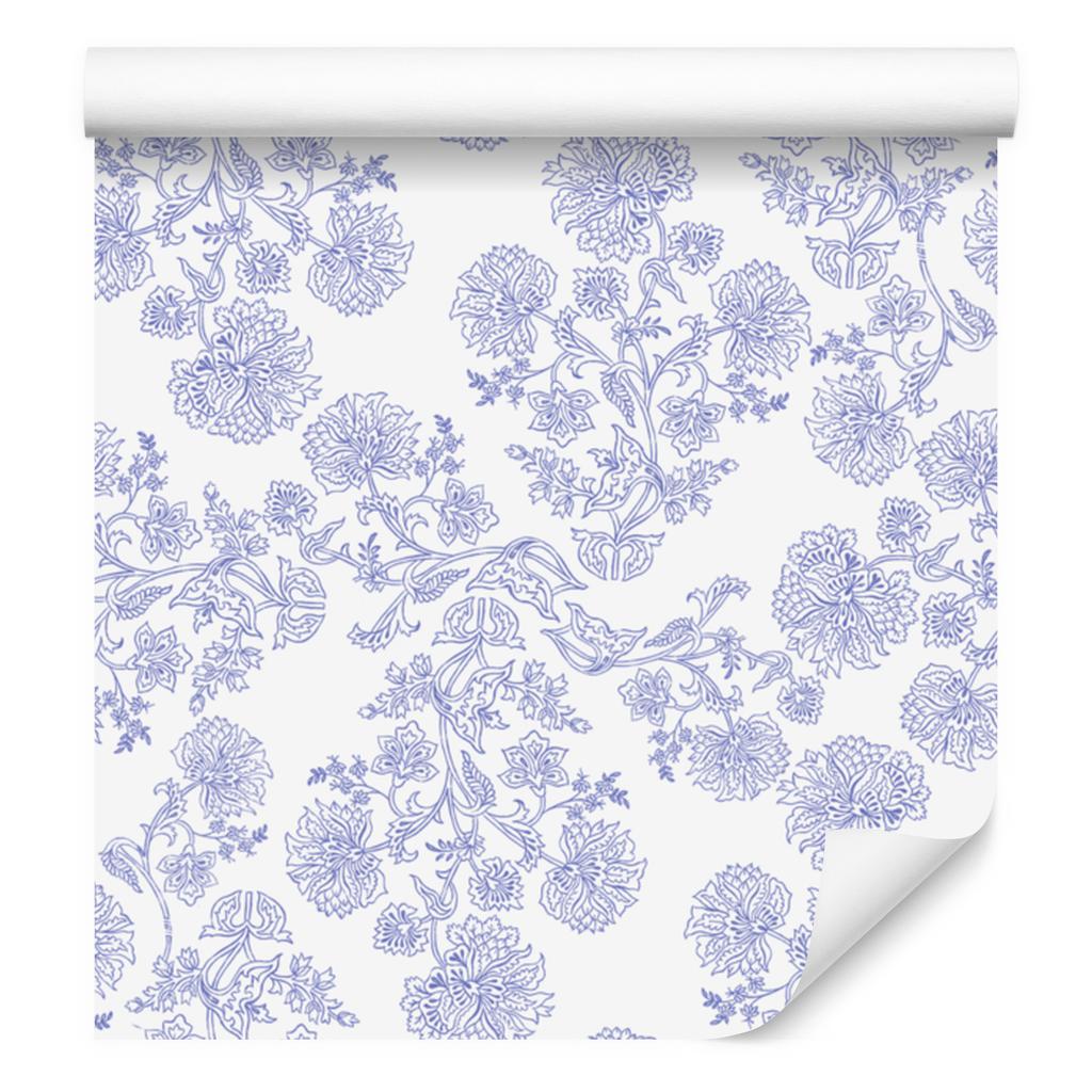 Wallpaper Flowers white and blue, white background for living room and bedroom 50x1000